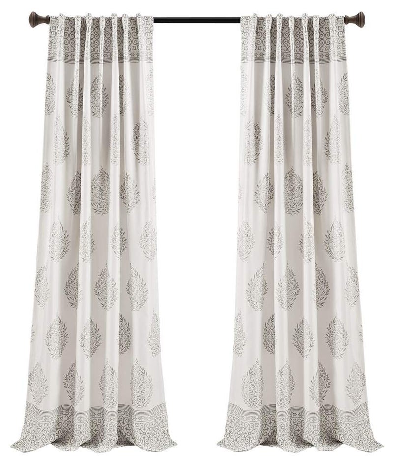 Lush Decor, Gray Teardrop Leaf Curtains Light Filtering Window Panel Set for Living, Dining, Bedroom (Pair), 52" W x 95" L - Image 1